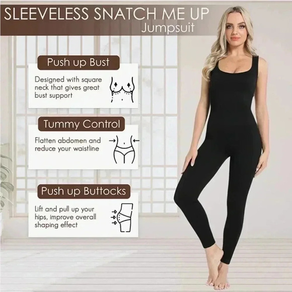 Soo slick long sleeve ribbed  Tummy Control Square Neck Ribbed  Jumpsuit.  Med - Picture 6 of 14